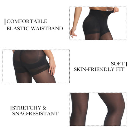 4 Pack Tummy Control Sheer Pantyhose for Women - High Waisted Slimming Shaping Tights - 40D Ultra Stretch Anti-Run Black Stockings - Daily Wear Hosiery