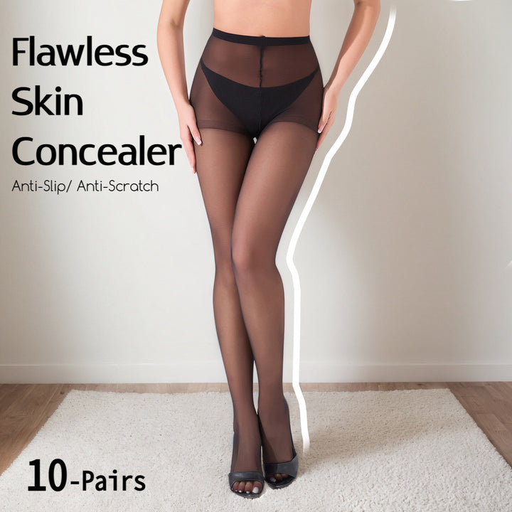 10-Pack Women's 20D Ultra Sheer Tights - Indestructible & Snag-Proof High Waist Pantyhose, Tummy Control, Super Stretchy Nylon Stockings for Work & Casual, 10 Pairs Bulk Set