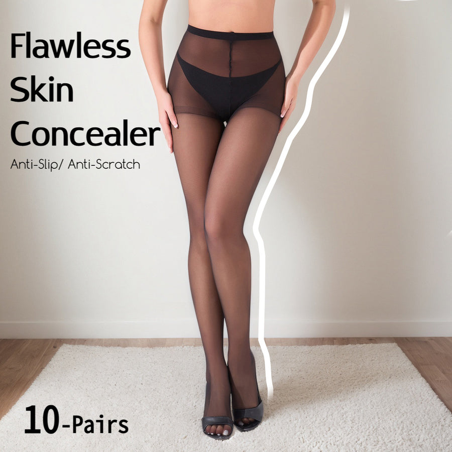 10-Pack Women's 20D Ultra Sheer Tights - Indestructible & Snag-Proof High Waist Pantyhose, Tummy Control, Super Stretchy Nylon Stockings for Work & Casual, 10 Pairs Bulk Set