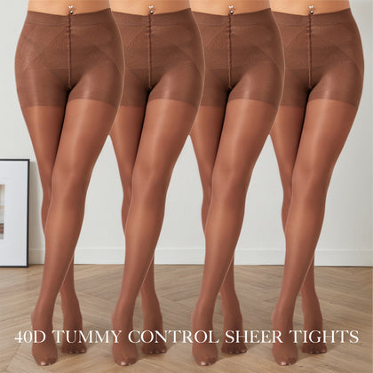 4 Pack Tummy Control Sheer Pantyhose for Women - High Waisted Slimming Shaping Tights - 40D Ultra Stretch Anti-Run Black Stockings - Daily Wear Hosiery