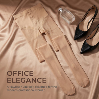 2-Pack Women's 20D Sheer Glossy Tights | High Shine Oil Finish Pantyhose | Ultra Thin Invisible Nude & Coffee Stockings | High Stretch Control Top for Events (Sizes S-XL)