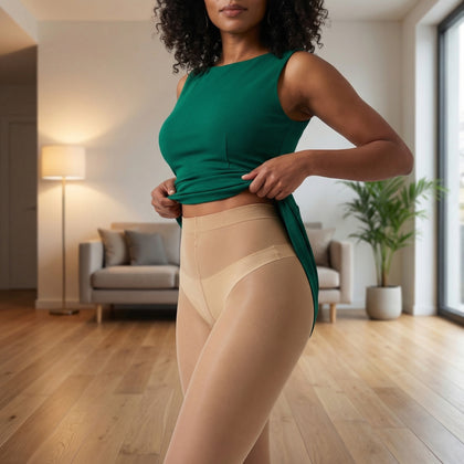 2-Pack Women's 20D Sheer Glossy Tights | High Shine Oil Finish Pantyhose | Ultra Thin Invisible Nude & Coffee Stockings | High Stretch Control Top for Events (Sizes S-XL)