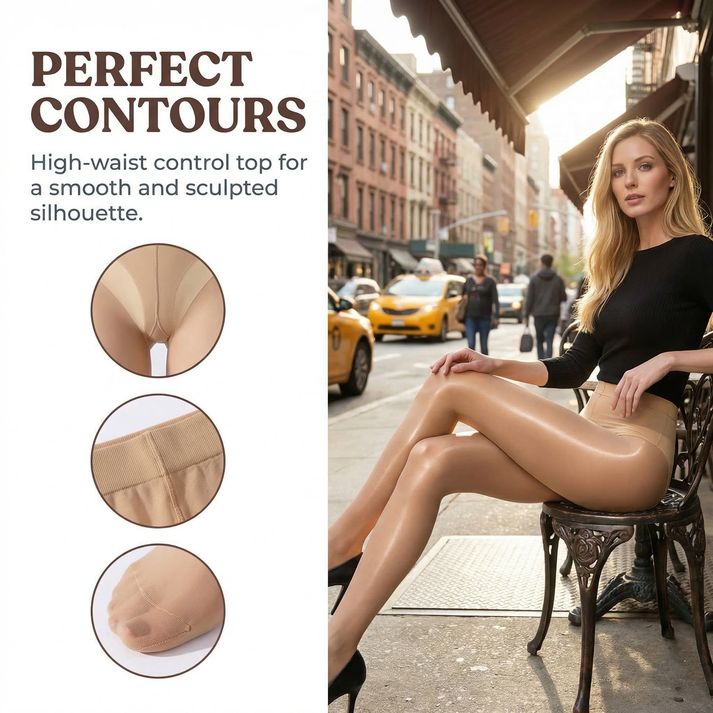 2-Pack Women's 20D Sheer Glossy Tights | High Shine Oil Finish Pantyhose | Ultra Thin Invisible Nude & Coffee Stockings | High Stretch Control Top for Events (Sizes S-XL)