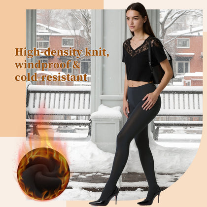 2-Pack Women’s 400D Brushed Fleece Tights – Thick & Cozy, Stretchy Footed Pantyhose for Winter, Work, Casual & Everyday Wear, Black L/XL