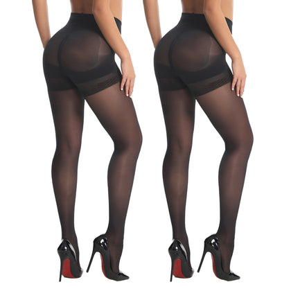2-Pack 40D Control Top Tights - Core-Spun Black Pantyhose, Stretch Slimming S/M/L/XL