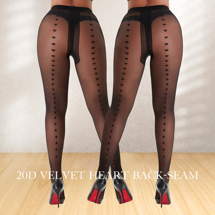2-Pack Women's 20D Sheer Back Seam Heart Pattern Tights Elegant High Stretch Pantyhose Black One Size for Work Casual Everyday Wear - Womenswear, Fit