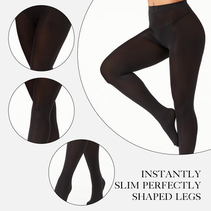 4PK Black Sheer Tights for Women, 80D High Stretch Snag Resistant Pantyhose, Snatched Waist Slimming Stockings, 4 Pack Run Resistant Daily Wear