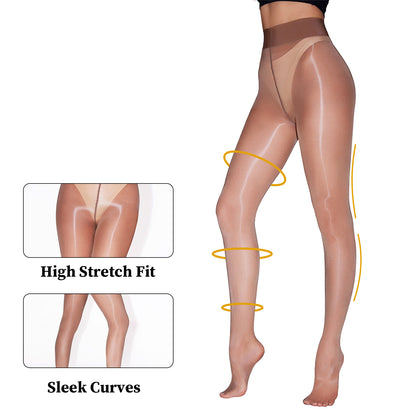6-Pack Women's Glossy Sheer Tights - High Shine Oil Finish Pantyhose | Silky Smooth Nude & Coffee Tights | High Stretch, Run-Resistant, Comfortable Fit for Dates, Parties & Events (Sizes S-XL)