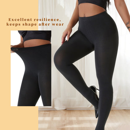2-Pack Women’s 400D Brushed Fleece Tights – Thick & Cozy, Stretchy Footed Pantyhose for Winter, Work, Casual & Everyday Wear, Black L/XL