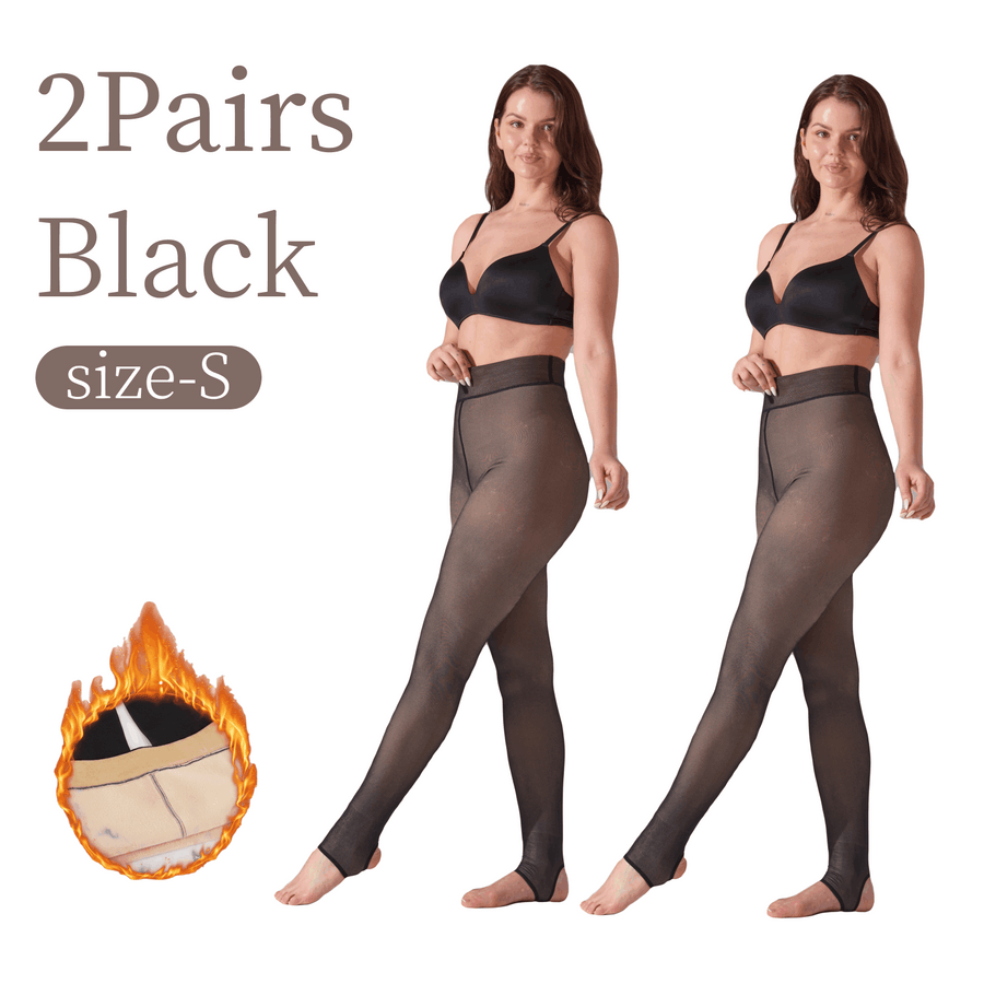 2 Pack Snatched Fake Translucent Fleece Lined Tights, Snag-Resistant 200g Winter Warm Sheer Look Pantyhose, High Waist Thermal Stockings