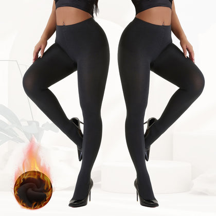 2-Pack Women’s 400D Brushed Fleece Tights – Thick & Cozy, Stretchy Footed Pantyhose for Winter, Work, Casual & Everyday Wear, Black L/XL
