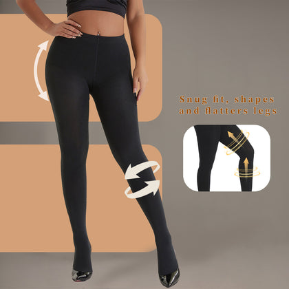 2-Pack Women’s 400D Brushed Fleece Tights – Thick & Cozy, Stretchy Footed Pantyhose for Winter, Work, Casual & Everyday Wear, Black L/XL