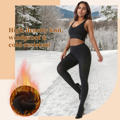 2-Pack Women’s 400D Brushed Fleece Tights – Thick & Cozy, Stretchy Footed Pantyhose for Winter, Work, Casual & Everyday Wear, Black L/XL