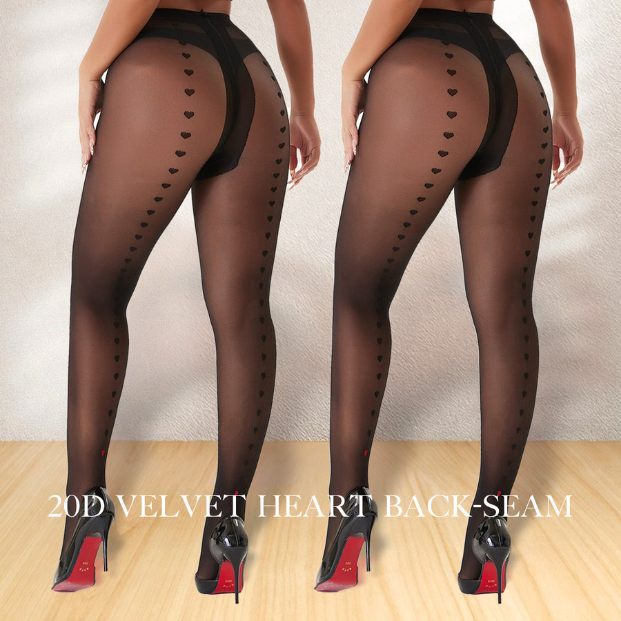 2-Pack Women's 20D Sheer Back Seam Heart Pattern Tights Elegant High Stretch Pantyhose Black One Size for Work Casual Everyday Wear - Womenswear, Fit