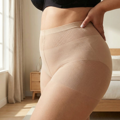 [XL-XXXXL] 4 Pairs Plus Size 20D Sheer Tights | Ultra Stretch Control Top Pantyhose | Black Nude Light Nude Stockings