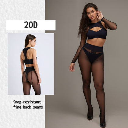 2-Pack Vintage Back Seam Sheer Tights | 20D Classic Black Line Pantyhose | Elegant High Stretch Seamed Stockings for Work & Date Night