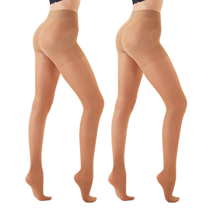 2-Pack 40D Control Top Tights - Core-Spun Black Pantyhose, Stretch Slimming S/M/L/XL