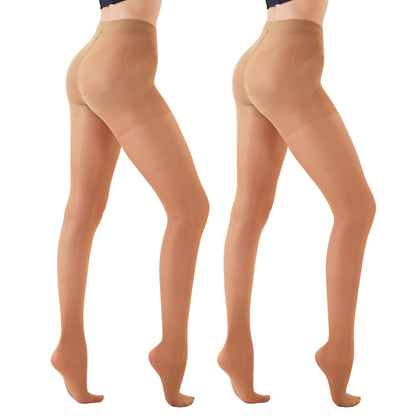 2-Pack 40D Control Top Tights - Core-Spun Black Pantyhose, Stretch Slimming S/M/L/XL