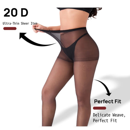 10-Pack Women's 20D Ultra Sheer Tights - Indestructible & Snag-Proof High Waist Pantyhose, Tummy Control, Super Stretchy Nylon Stockings for Work & Casual, 10 Pairs Bulk Set