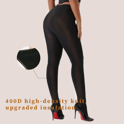 2-Pack Women’s 400D Brushed Fleece Tights – Thick & Cozy, Stretchy Footed Pantyhose for Winter, Work, Casual & Everyday Wear, Black L/XL