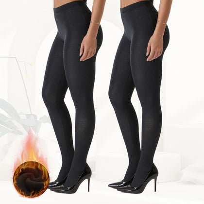 2-Pack Women’s 400D Brushed Fleece Tights – Thick & Cozy, Stretchy Footed Pantyhose for Winter, Work, Casual & Everyday Wear, Black L/XL