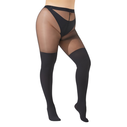 2PK Mock Knee High Sheer Tights, Vertical Striped Snatched Pantyhose, High Stretch Black Stockings for Office & School (XL-XXL)