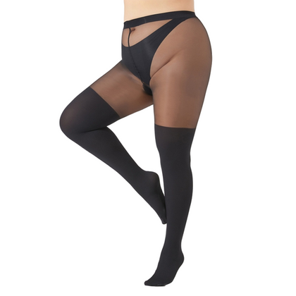 2PK Mock Knee High Sheer Tights, Vertical Striped Snatched Pantyhose, High Stretch Black Stockings for Office & School (XL-XXL)