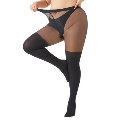 2PK Mock Knee High Sheer Tights, Vertical Striped Snatched Pantyhose, High Stretch Black Stockings for Office & School (XL-XXL)