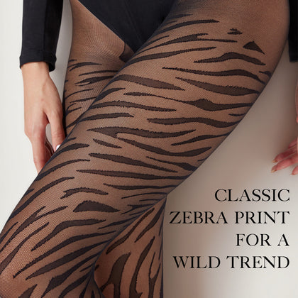 2-Pack Zebra Pattern Sheer Tights | 20D Black Jacquard Pantyhose | High Waist Slimming Stretch Stockings | One Size Aesthetic Leggings