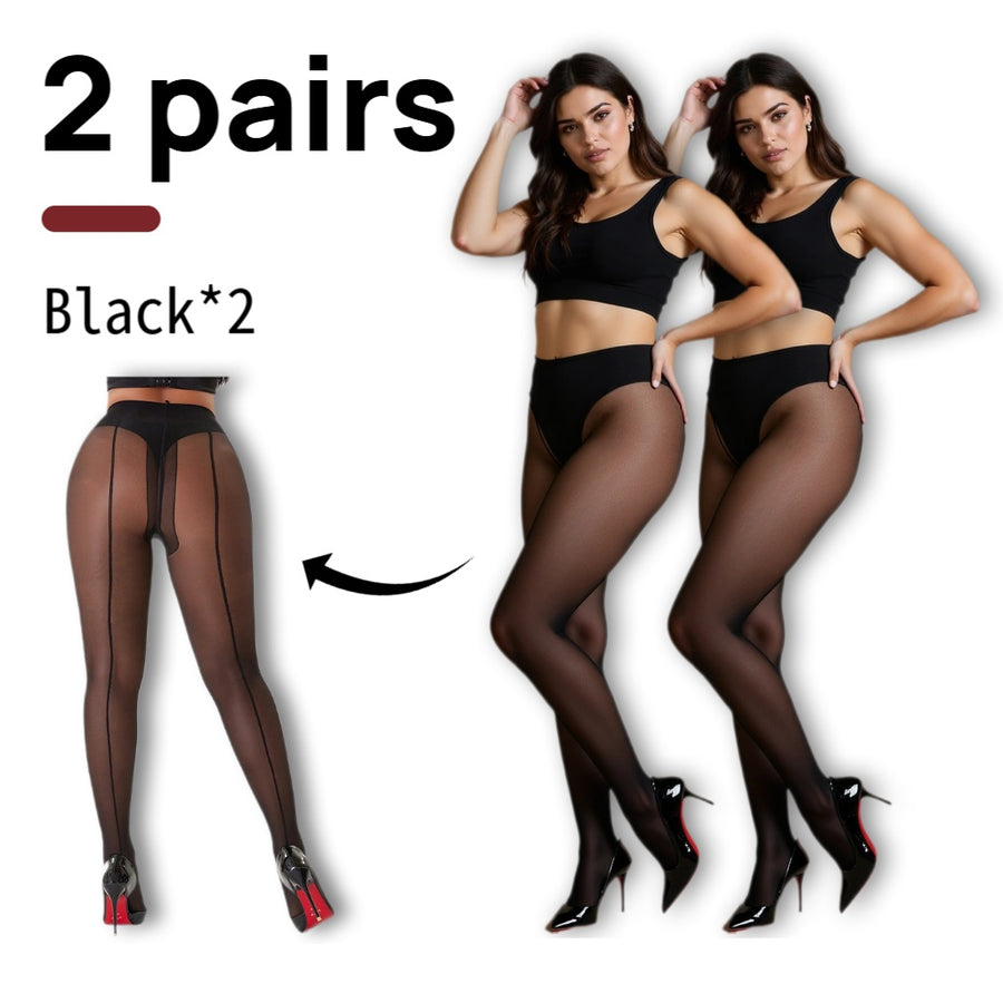 2-Pack Vintage Back Seam Sheer Tights | 20D Classic Black Line Pantyhose | Elegant High Stretch Seamed Stockings for Work & Date Night