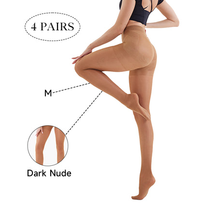 4 Pack Tummy Control Sheer Pantyhose for Women - High Waisted Slimming Shaping Tights - 40D Ultra Stretch Anti-Run Black Stockings - Daily Wear Hosiery