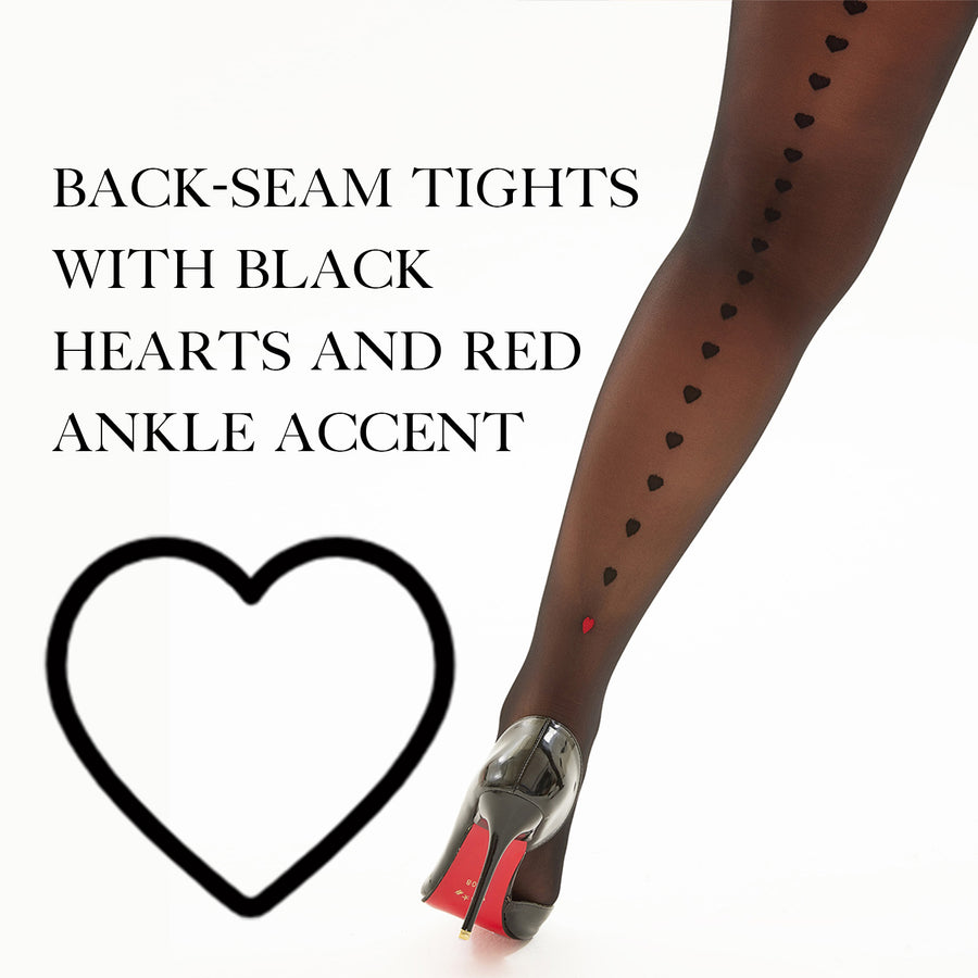 2-Pack Women's 20D Sheer Back Seam Heart Pattern Tights Elegant High Stretch Pantyhose Black One Size for Work Casual Everyday Wear - Womenswear, Fit