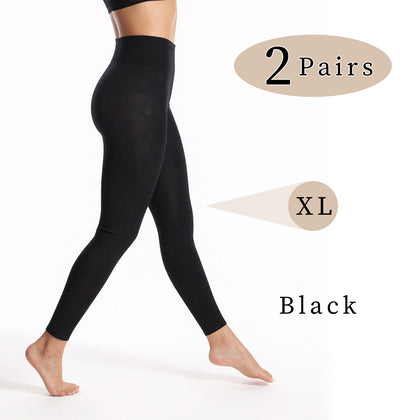 2-Pack Women's 70D Velvet Cropped Tights High Stretch Soft Opaque Capri Leggings Black for Work Casual Everyday Wear Breathable Fabric