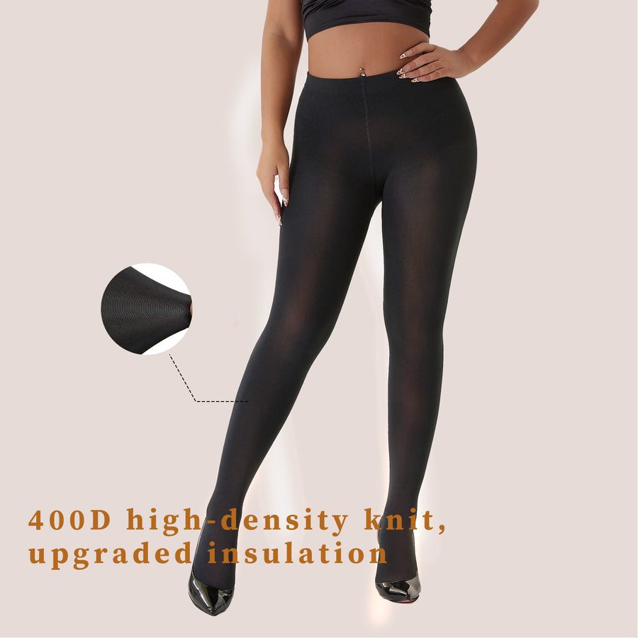 2-Pack Women’s 400D Brushed Fleece Tights – Thick & Cozy, Stretchy Footed Pantyhose for Winter, Work, Casual & Everyday Wear, Black L/XL