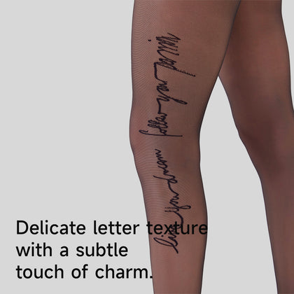 2 Pack Side Letter Print Sheer Tights - Designer Style Black Jacquard Pantyhose | 20D Aesthetic Patterned Stockings | High Stretch Slimming Hosiery for Streetwear & Club