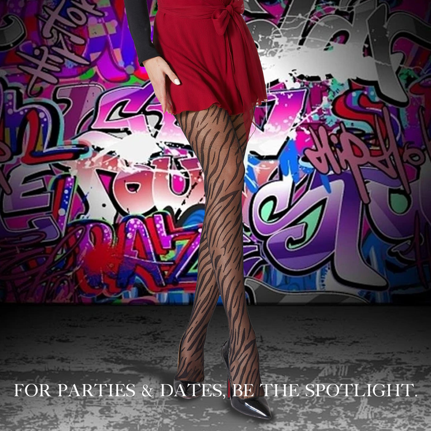 2-Pack Zebra Pattern Sheer Tights | 20D Black Jacquard Pantyhose | High Waist Slimming Stretch Stockings | One Size Aesthetic Leggings