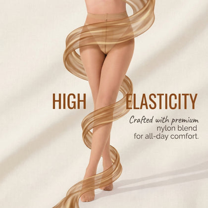2 Pairs 20D Sheer Tights for Women | Run-Resistant Control Top Pantyhose | T-Crotch High Waist Black Nude Brown Stockings