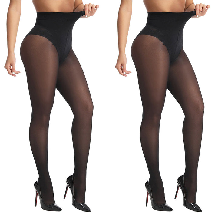 2-Pack 40D Semi-Sheer Bikini Tights | Durable Core-Spun Black Pantyhose | High Stretch Slimming Stockings - Plus Size XL/XXL Friendly