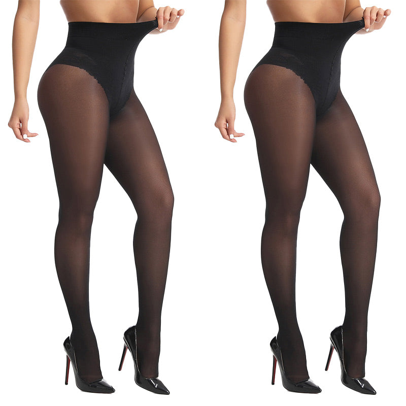 2-Pack 40D Semi-Sheer Bikini Tights | Durable Core-Spun Black Pantyhose | High Stretch Slimming Stockings - Plus Size XL/XXL Friendly
