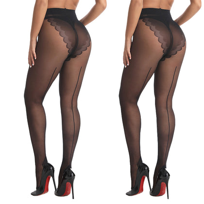 2-Pack Heart Patterned Mock Thigh High Tights | Aesthetic Sheer Black Pantyhose | Elegant Slimming Over-the-Knee Stockings for Date Night