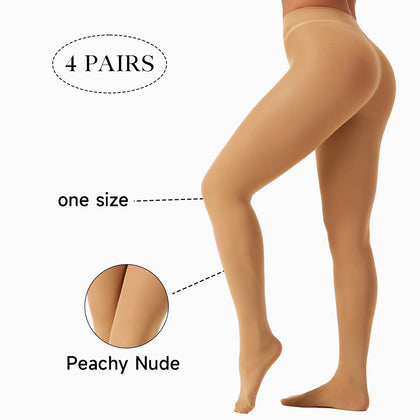 4PK Black Sheer Tights for Women, 80D High Stretch Snag Resistant Pantyhose, Snatched Waist Slimming Stockings, 4 Pack Run Resistant Daily Wear
