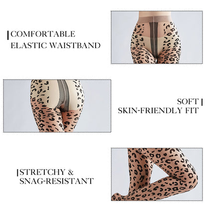 Leopard Jacquard Sheer Tights | 20D Snag-Resistant Pantyhose | Sexy Nude Animal Print Stockings for Women
