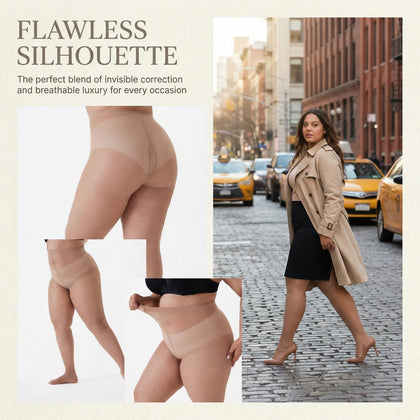 [XL-XXXXL] 4 Pairs Plus Size 20D Sheer Tights | Ultra Stretch Control Top Pantyhose | Black Nude Light Nude Stockings