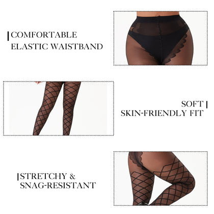 2-Pack Women’s 20D Sheer Diamond Pattern Tights – Large Fishnet Style, High Stretch Pantyhose, Black One Size for Work, Casual & Everyday Wear