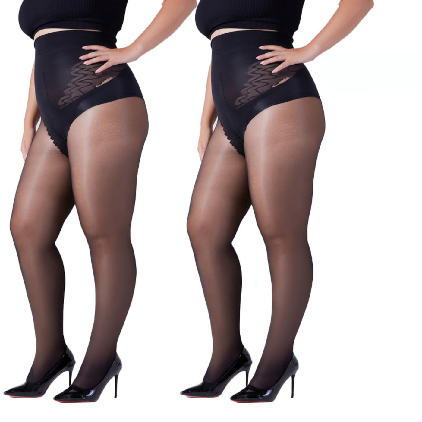 2-Pack 40D Semi-Sheer Bikini Tights | Durable Core-Spun Black Pantyhose | High Stretch Slimming Stockings - Plus Size XL/XXL Friendly