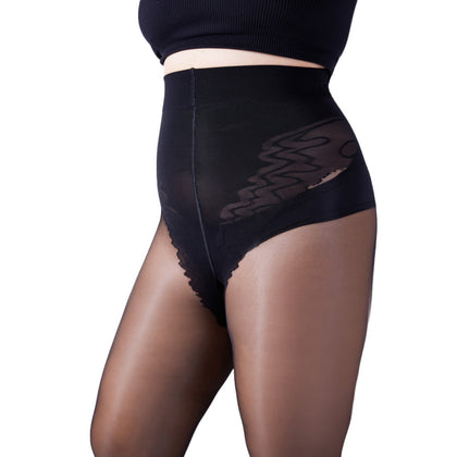 2-Pack 40D Semi-Sheer Bikini Tights | Durable Core-Spun Black Pantyhose | High Stretch Slimming Stockings - Plus Size XL/XXL Friendly