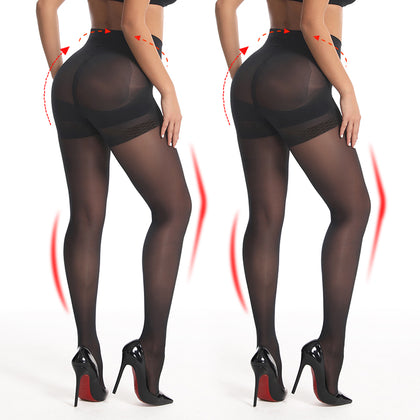 2-Pack 40D Control Top Tights - Core-Spun Black Pantyhose, Stretch Slimming S/M/L/XL