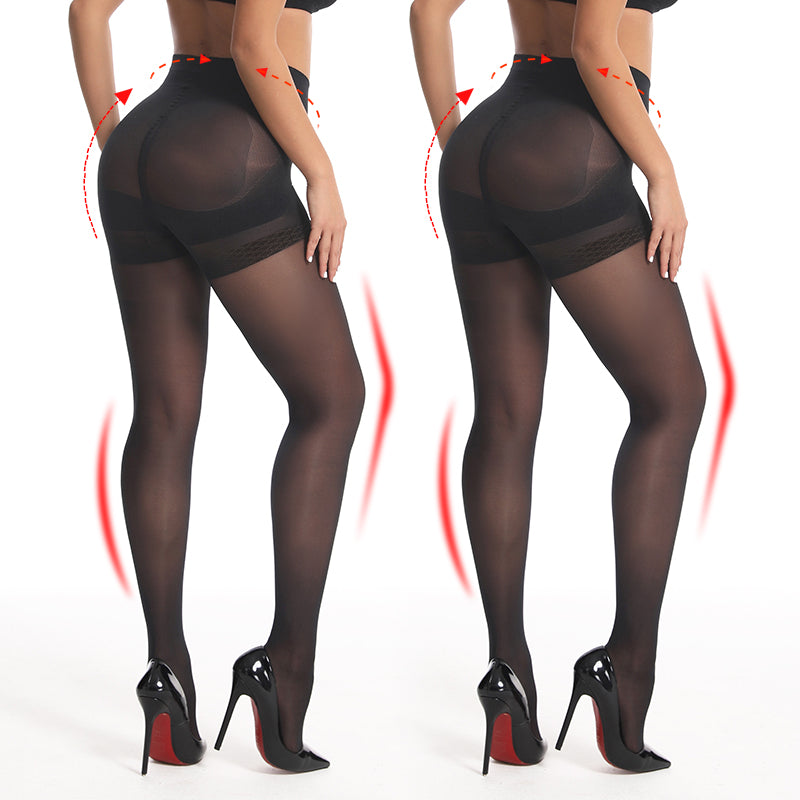 2-Pack 40D Control Top Tights - Core-Spun Black Pantyhose, Stretch Slimming S/M/L/XL