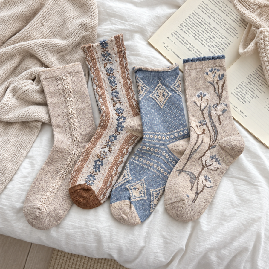 Botanical Toile Crew Socks