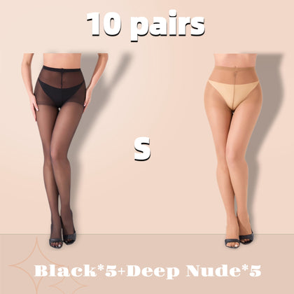 10-Pack Women's 20D Ultra Sheer Tights - Indestructible & Snag-Proof High Waist Pantyhose, Tummy Control, Super Stretchy Nylon Stockings for Work & Casual, 10 Pairs Bulk Set